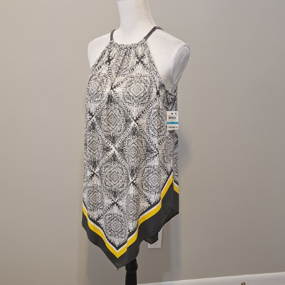 Alfani Black and White Blouse with Yellow Trim